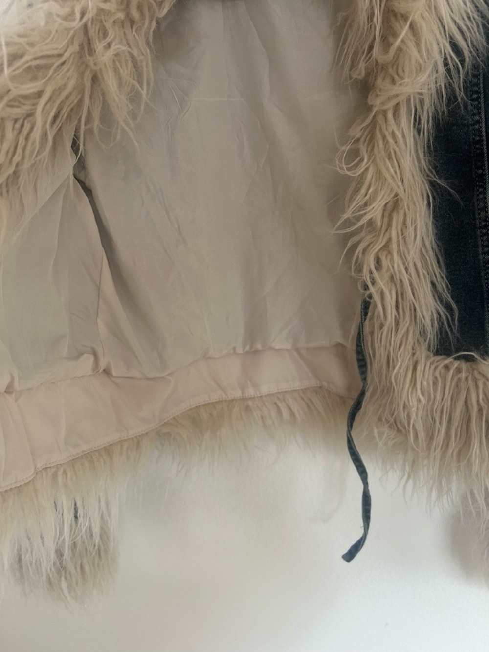 H&M Dark Blue Denim Jacket with Cream Faux Fur Trim - Picture 6 of 11